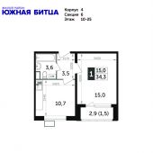 1-комнатная квартира 34,3 м²