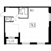 3-комнатная квартира 74,3 м²