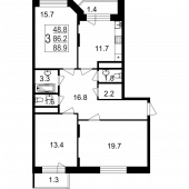 3-комнатная квартира 88,9 м²