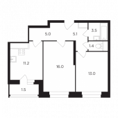 2-комнатная квартира 56,57 м²