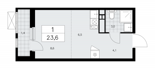 1-комнатная, 23.6 м²