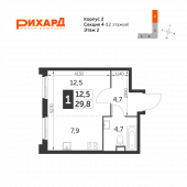 1-комнатная квартира 29,1 м²