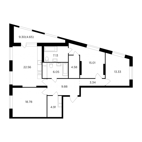 3-комнатная квартира №795, 110,2 м² за 35,45 млн руб. в ЖК «КутузовGRAD II» - планировка