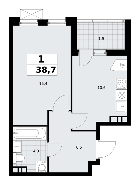 1 комната до 38.7