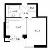 1-комнатная квартира 39,15 м²