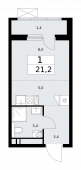 1-комнатная квартира 21,2 м²