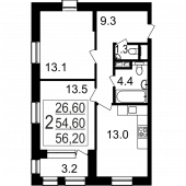 2-комнатная квартира 56,2 м²
