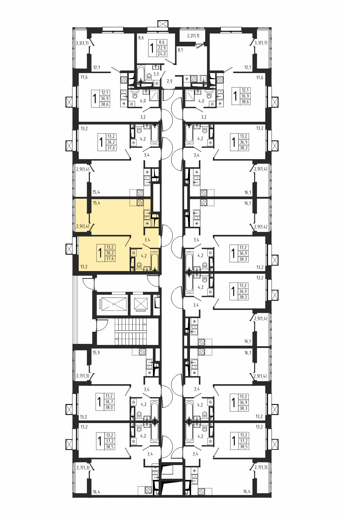 1-комнатная квартира №108, 37,6 м² за 6,18 млн руб. в ЖК «Берег» 2 очередь - планировка
