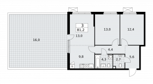 3-комнатная квартира 81,2 м²