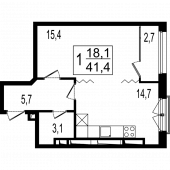 1-комнатная квартира 43 м²