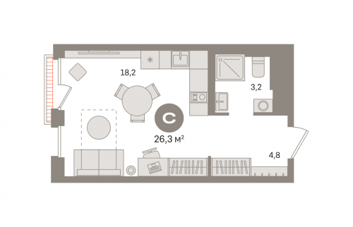 Студия, 26.27 м²