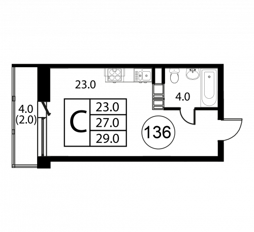 Студия, 29 м²