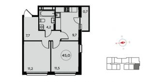 2-комнатная квартира 45 м²