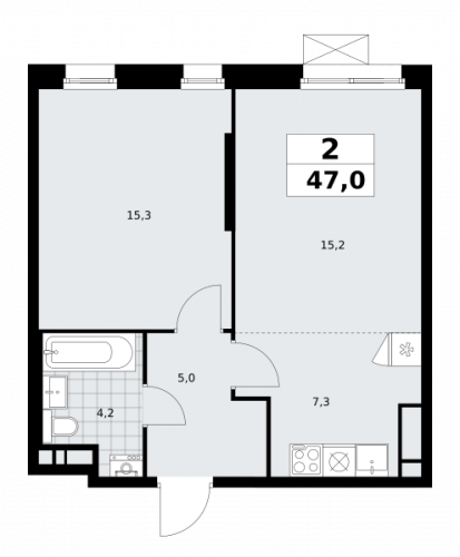 2-комнатная, 47 м²