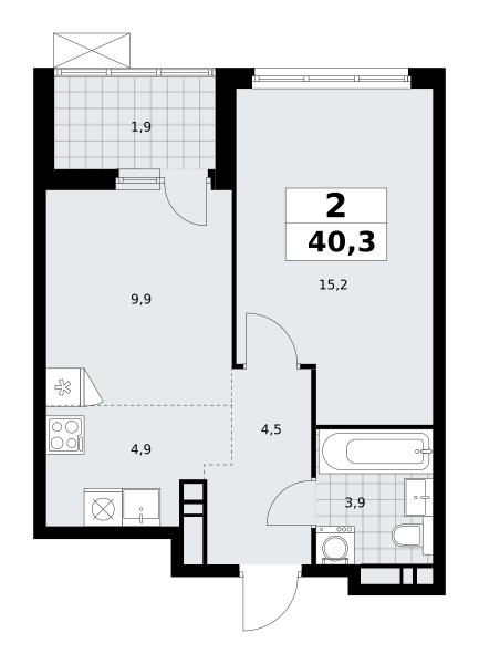 2-комнатная квартира №23К-18.1.4-458, 40,3 м² за 10,88 млн руб. в ЖК «Скандинавия» - планировка