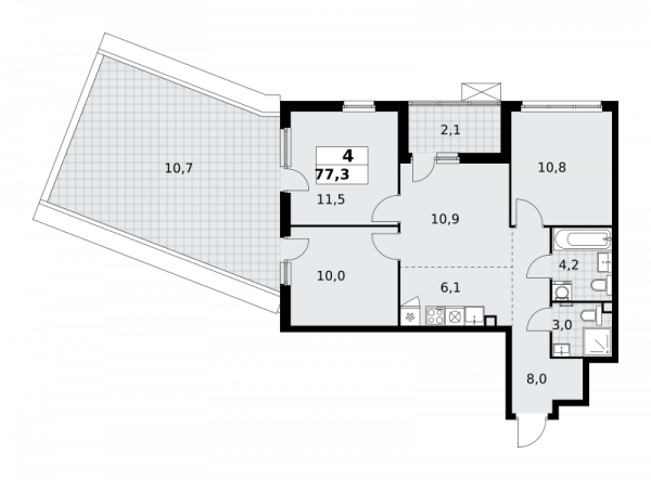 4 комнаты до 77.3