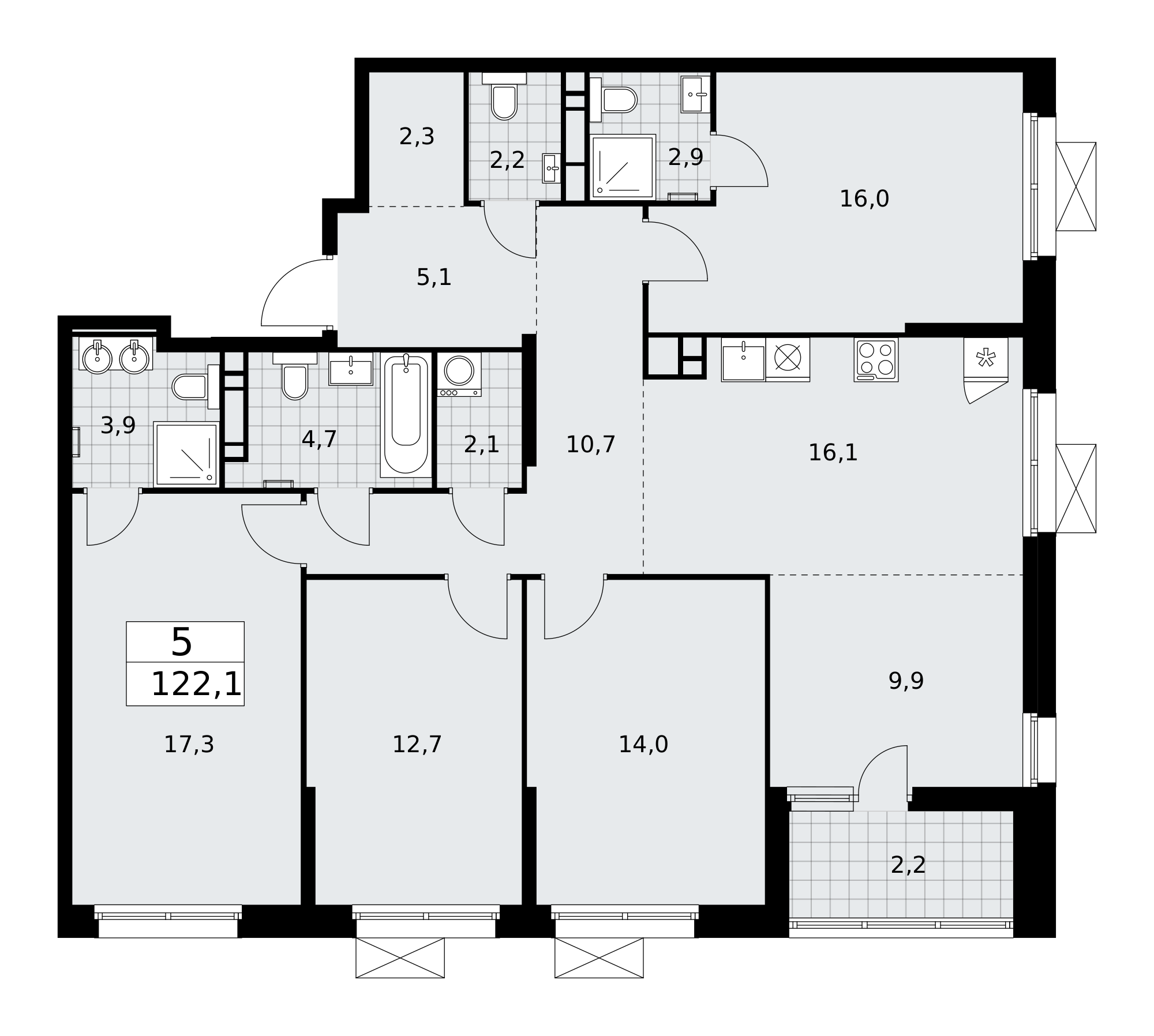 5-комнатная квартира №24К-25.7-1071, 122,1 м² за 30,39 млн руб. в ЖК «Скандинавия» - планировка
