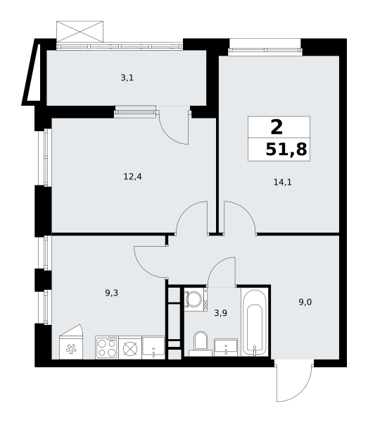 2 комнаты до 51.8