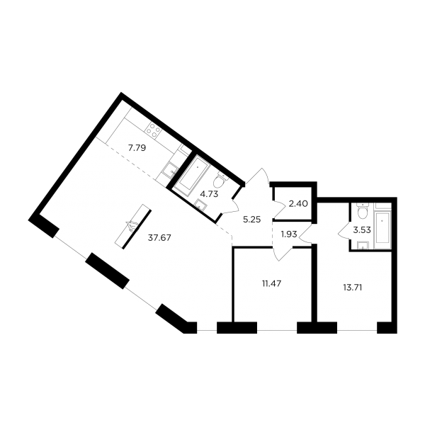 3-комнатная квартира №206, 88,5 м² за 59,25 млн руб. в ЖК «Foriver» - планировка