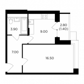 1-комнатная квартира 37,8 м²