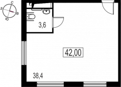 1-комнатная квартира 42 м²
