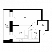 1-комнатная квартира 35,2 м²