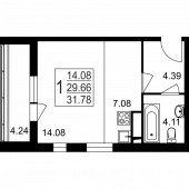 1-комнатная квартира 31,78 м²