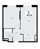 2-комнатная квартира 47 м²