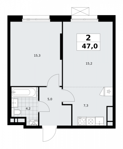 2-комнатная, 47 м²