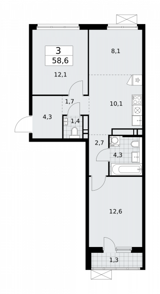 3 комнаты до 58.6