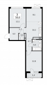 3-комнатная квартира 58,6 м²