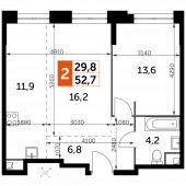 2-комнатная квартира 52,7 м²