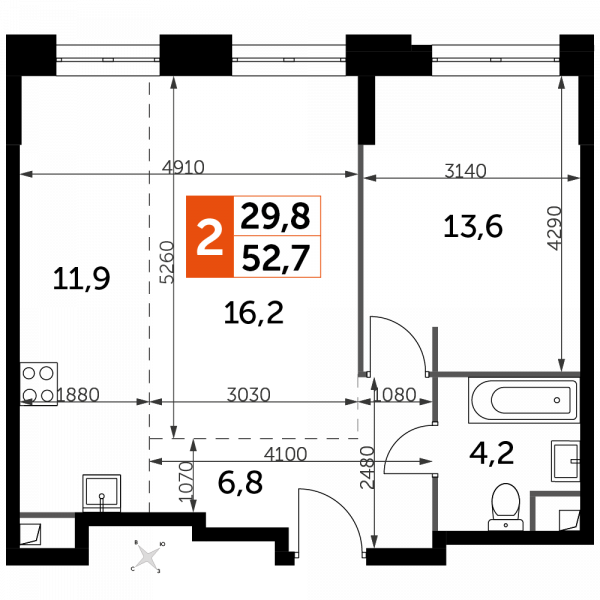 2 комнаты до 52.7