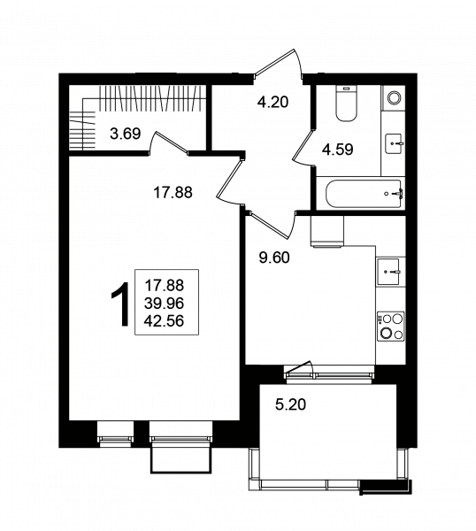 1 комната до 42.56