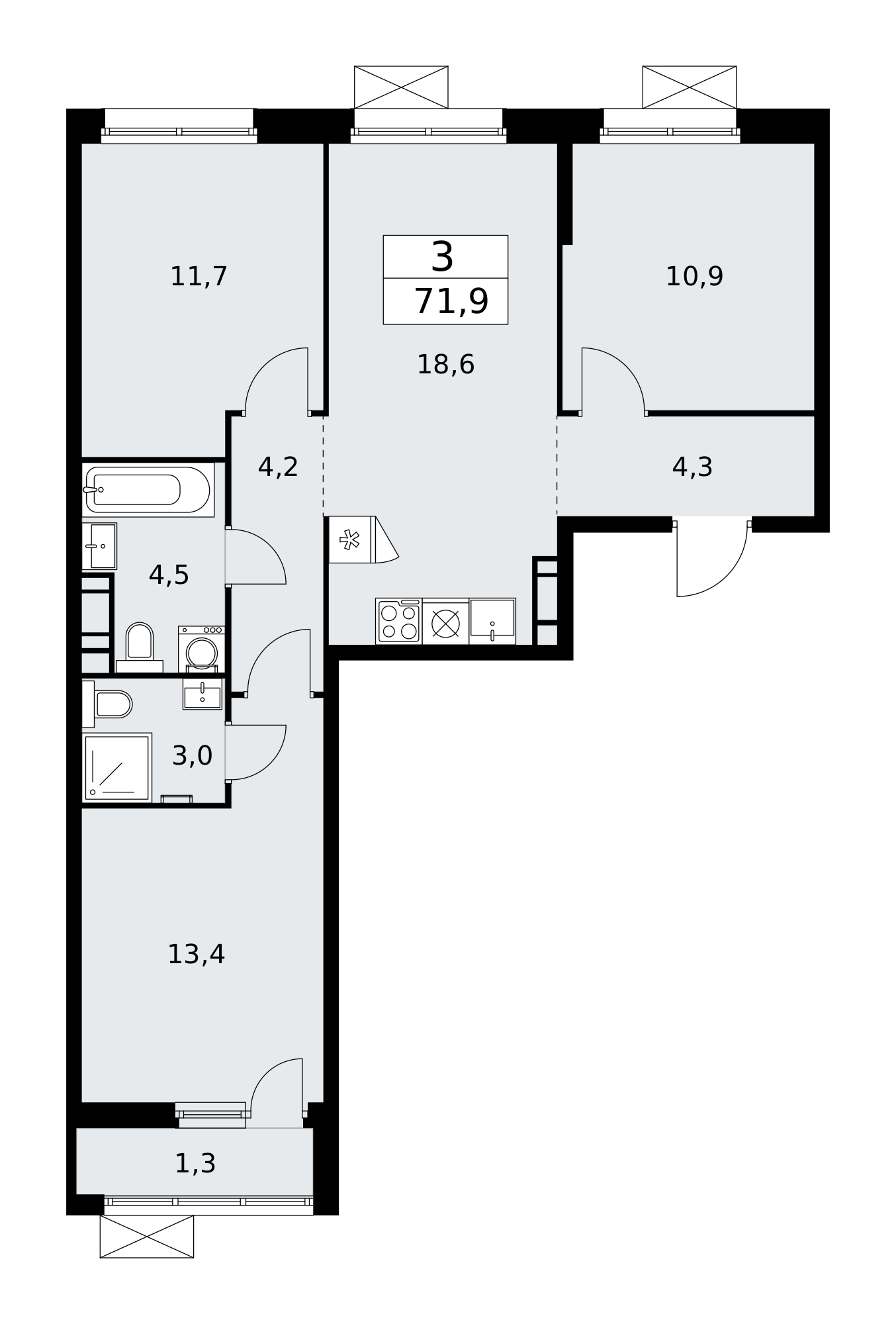 3-комнатная квартира №24К-25.4-573, 71,9 м² за 19,36 млн руб. в ЖК «Скандинавия» - планировка