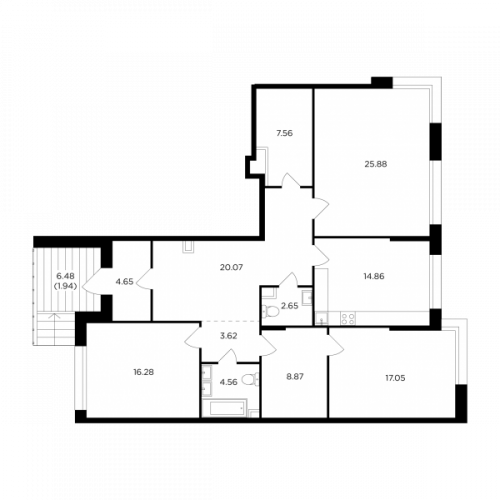 3-комнатная, 127.99 м²