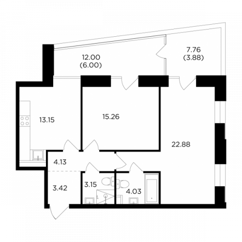 2-комнатная, 75.9 м²