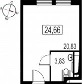 1-комнатная квартира 24,66 м²