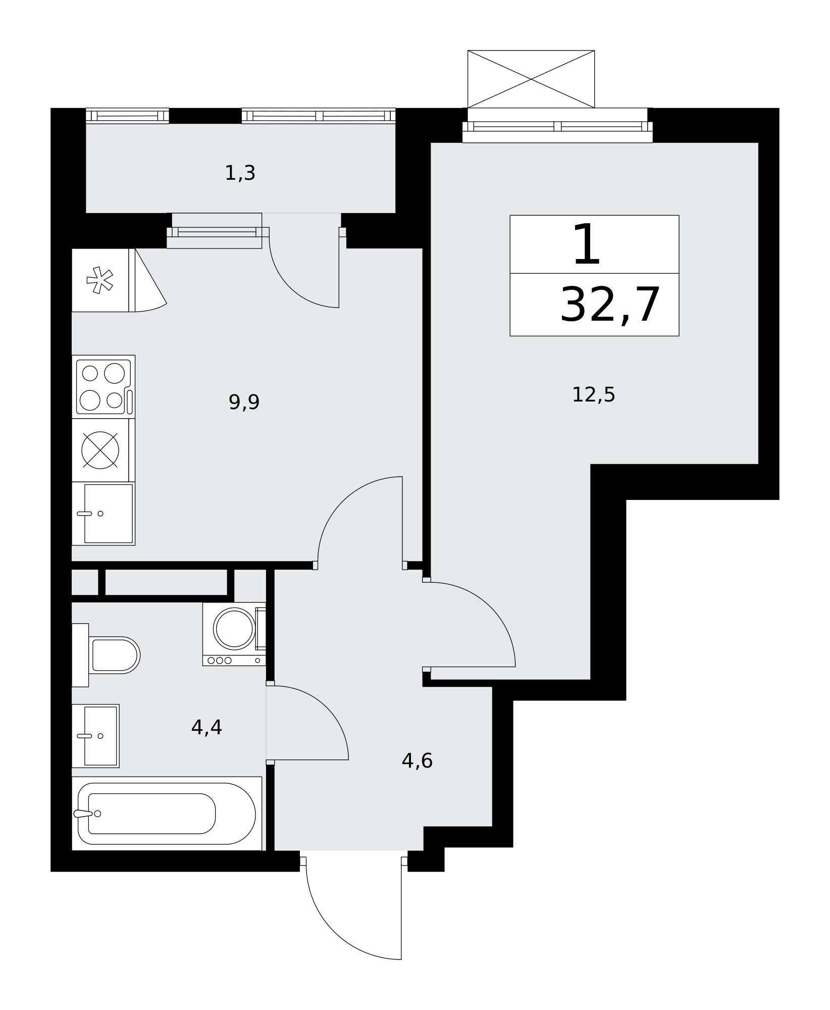 1-комнатная квартира №58К-11.2.1-165, 32,7 м² за 10,45 млн руб. в ЖК «Прокшино» - планировка