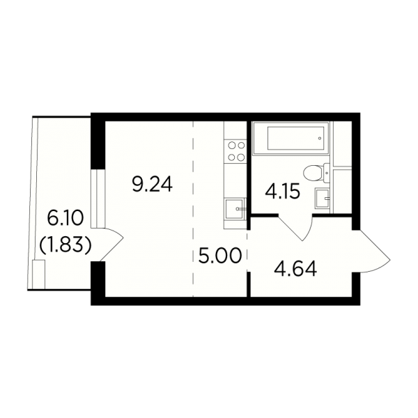 Квартира-студия №124, 24,9 м² за 7,39 млн руб. в ЖК «Одинград»: кварталы «Лесной» и «Центральный» - планировка
