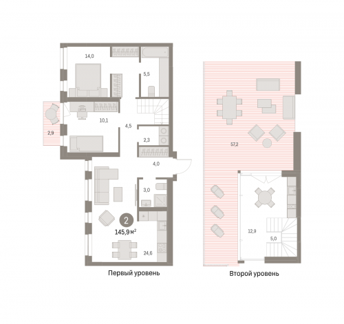 2-комнатная, 145.93 м²