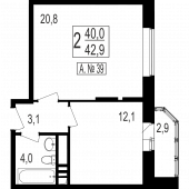 1-комнатная квартира 40 м²