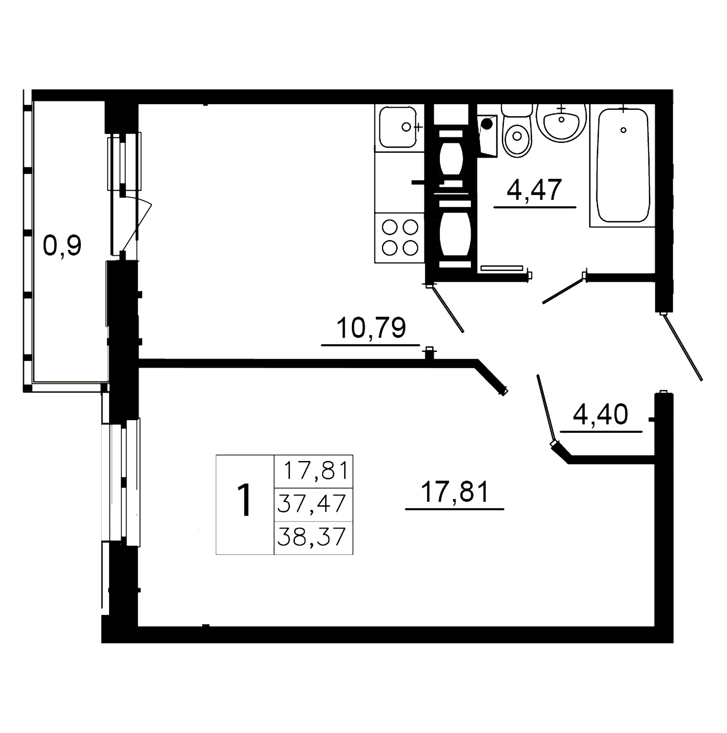 ЖК «Яркий»: квартира № ЯБ-3/4-1а в корпусе 1 в секции 3