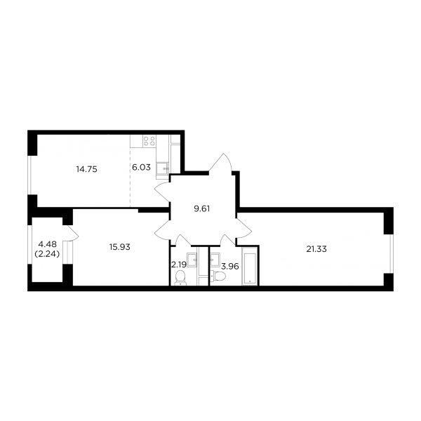 3-комнатная квартира №774, 76,0 м² за 31,37 млн руб. в ЖК «КутузовGRAD II» - планировка