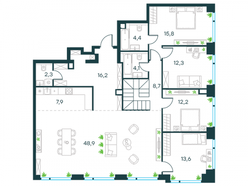 Многокомнатная, квартира, 249.1 м²