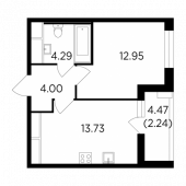 1-комнатная квартира 37,21 м²