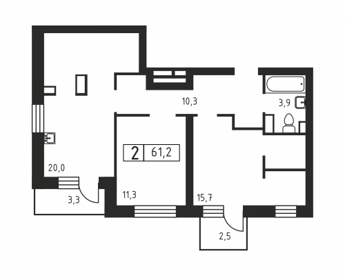 2-комнатная, 61.2 м²