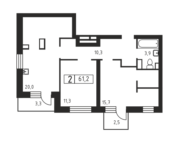2 комнаты до 61.2
