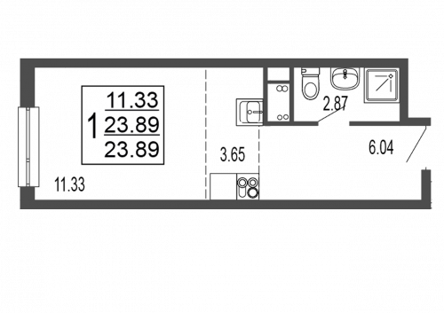 Студия, 24.4 м²