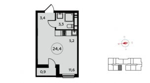 1-комнатная квартира 24,4 м²